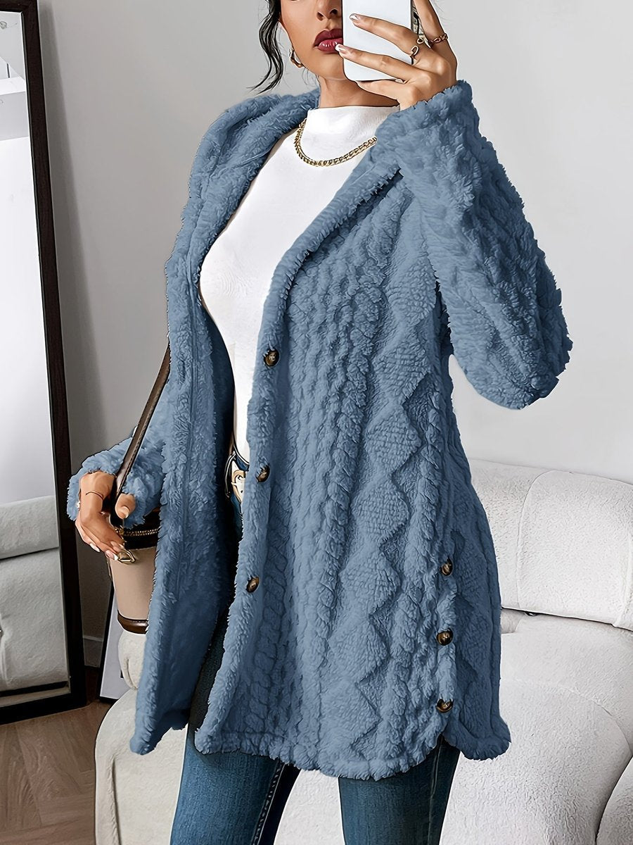 Damen flauschiger Oversized-Kapuzen-Cardigan mit Knopfleiste