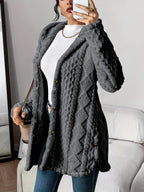 Damen flauschiger Oversized-Kapuzen-Cardigan mit Knopfleiste