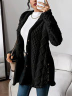 Damen flauschiger Oversized-Kapuzen-Cardigan mit Knopfleiste