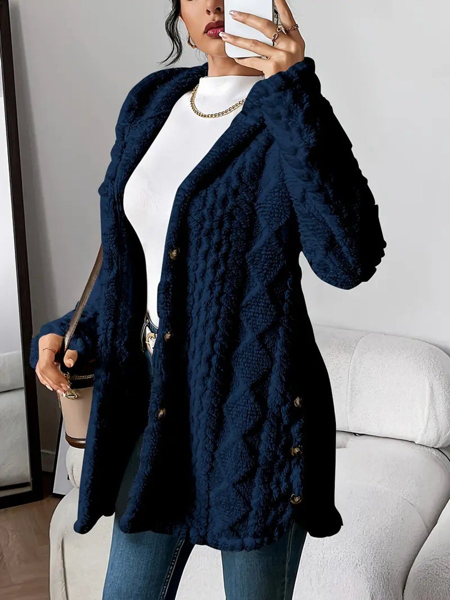 Damen flauschiger Oversized-Kapuzen-Cardigan mit Knopfleiste