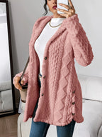 Damen flauschiger Oversized-Kapuzen-Cardigan mit Knopfleiste