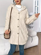 Damen flauschiger Oversized-Kapuzen-Cardigan mit Knopfleiste