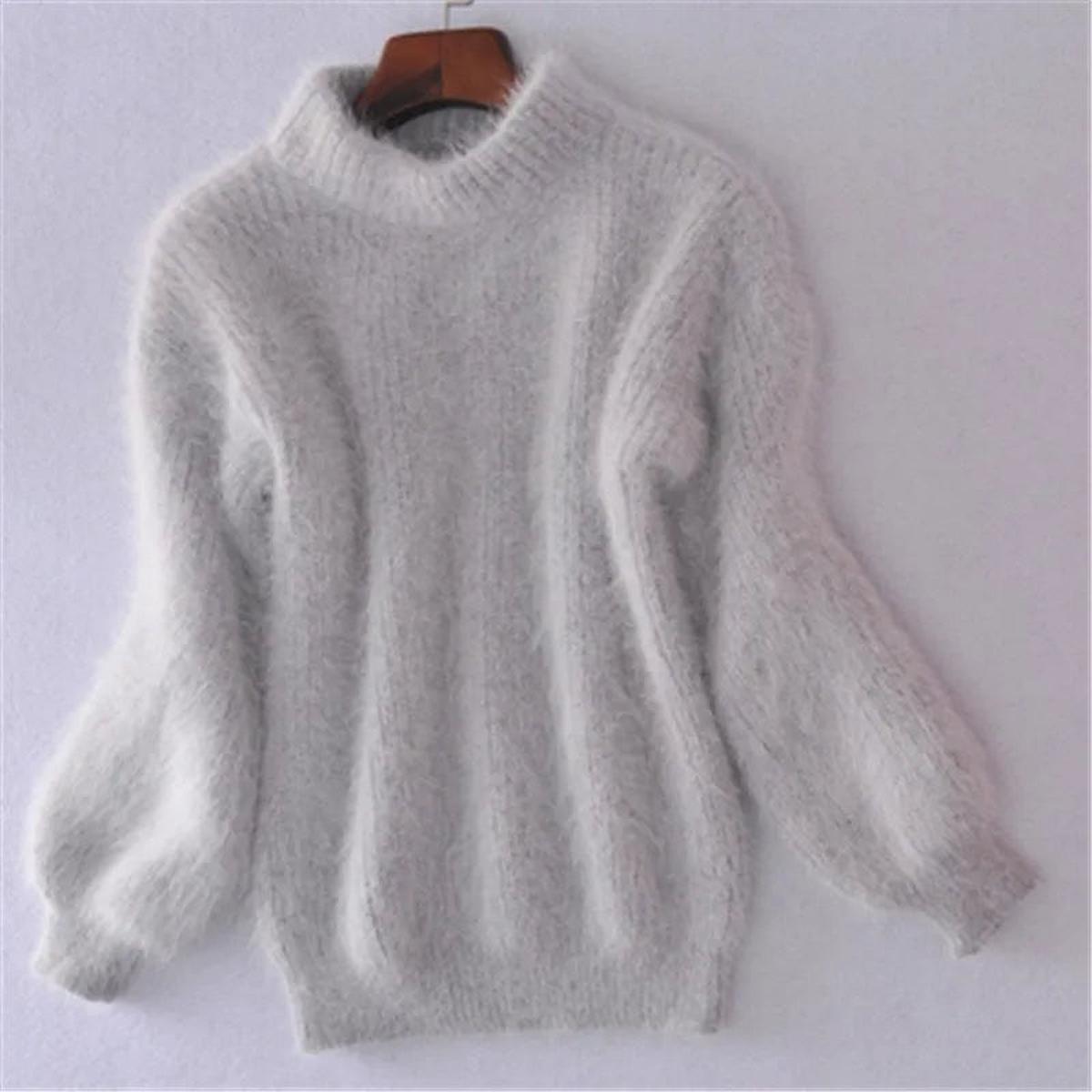Damen flauschiger Winterpullover mit hohem Kragen