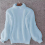 Damen flauschiger Winterpullover mit hohem Kragen