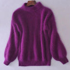 Damen flauschiger Winterpullover mit hohem Kragen