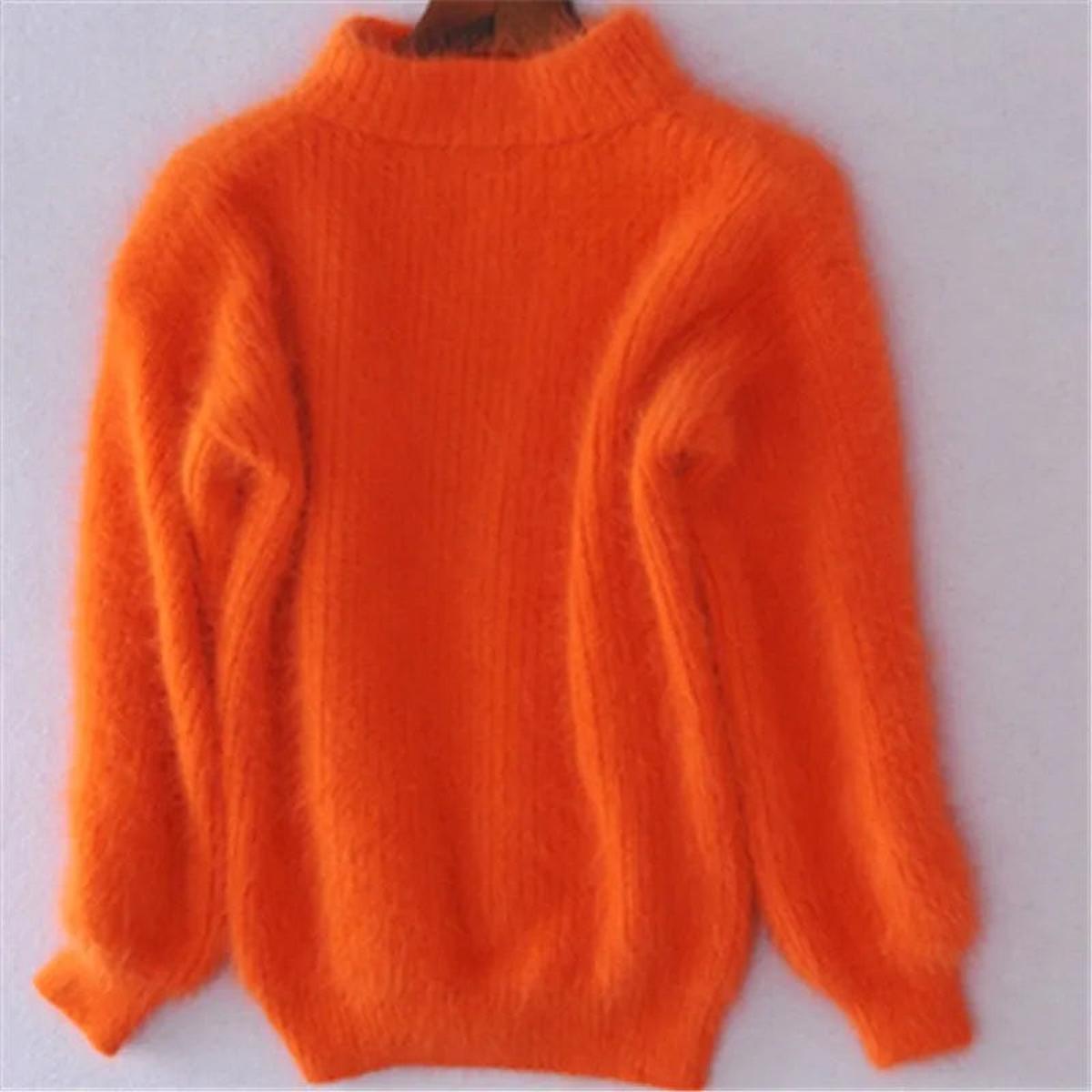 Damen flauschiger Winterpullover mit hohem Kragen