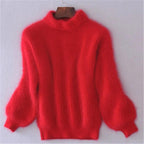 Damen flauschiger Winterpullover mit hohem Kragen
