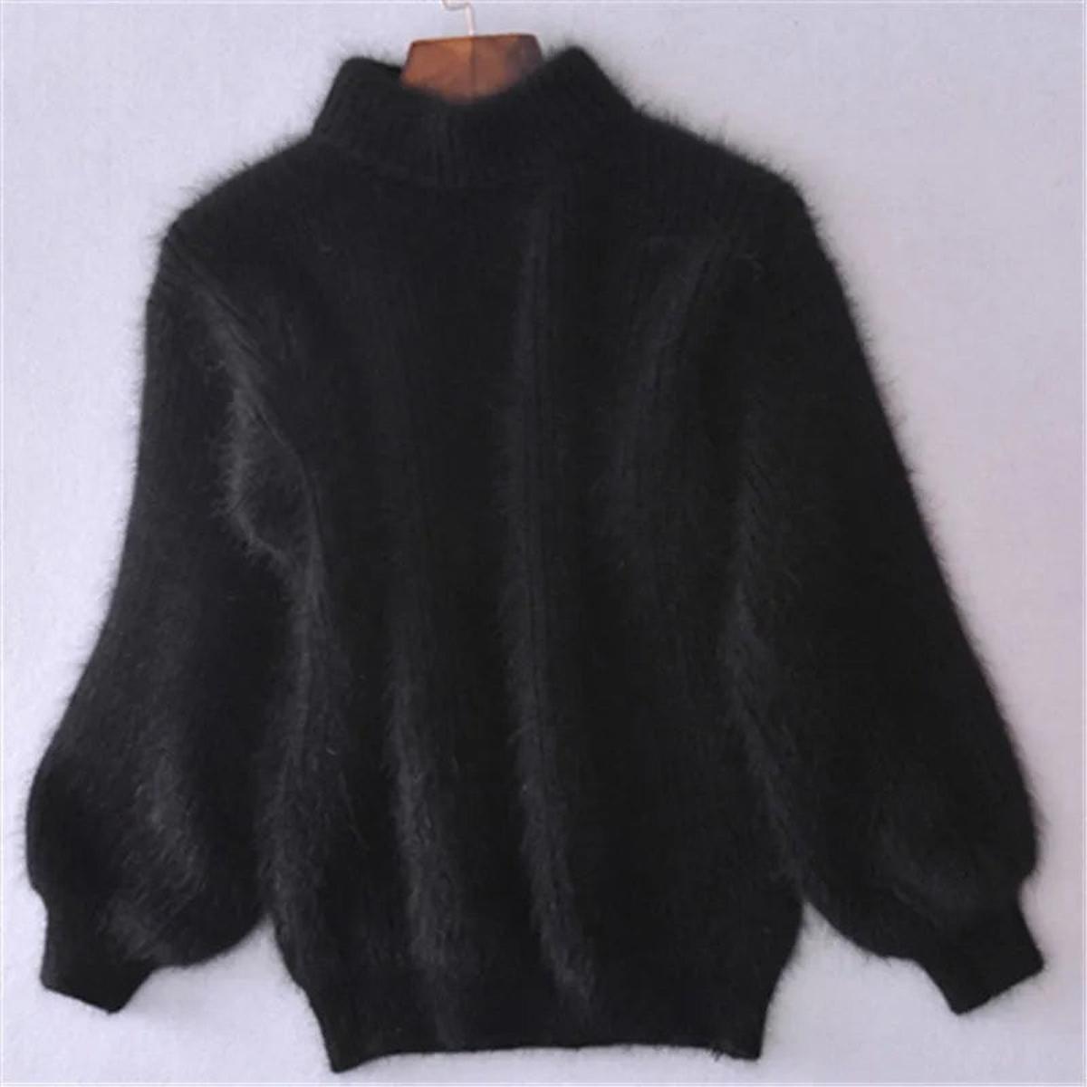 Damen flauschiger Winterpullover mit hohem Kragen