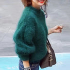 Damen flauschiger Winterpullover mit hohem Kragen