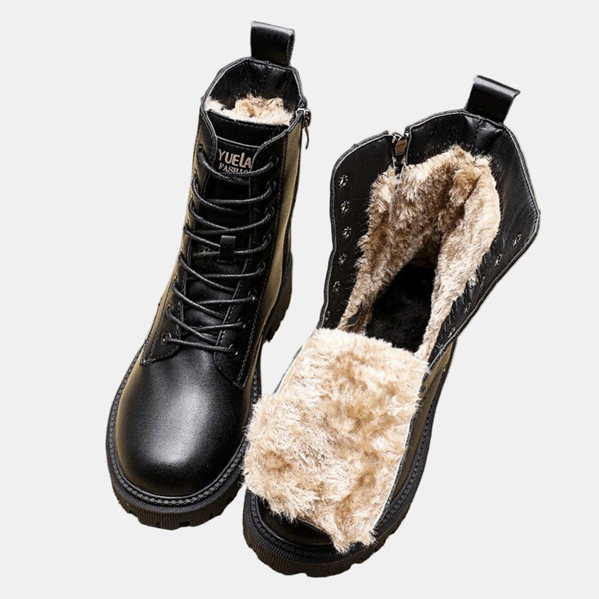 Damen gefütterte Schnürstiefeletten aus Kunstleder mit Reißverschluss