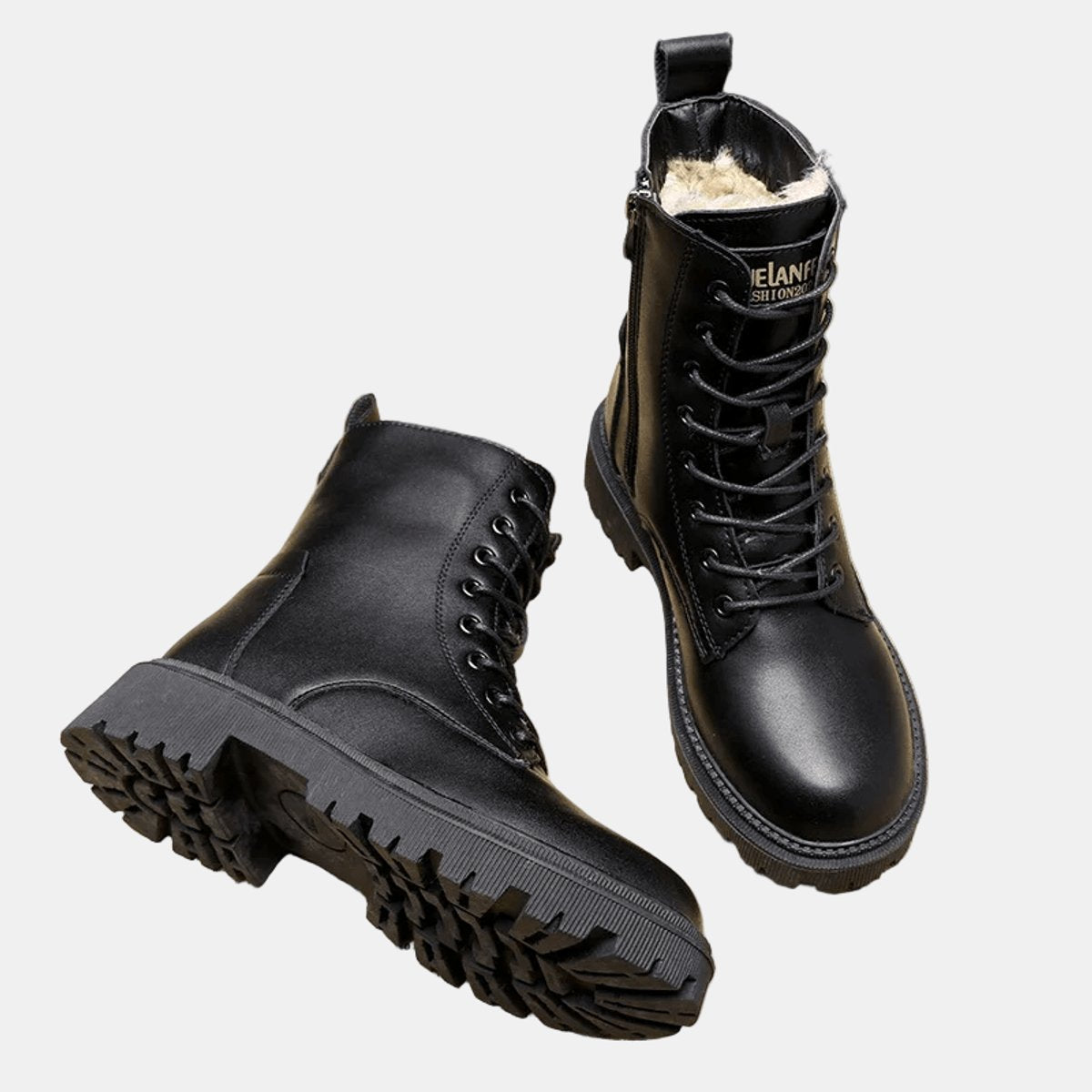 Damen gefütterte Schnürstiefeletten aus Kunstleder mit Reißverschluss