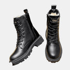 Damen gefütterte Schnürstiefeletten aus Kunstleder mit Reißverschluss