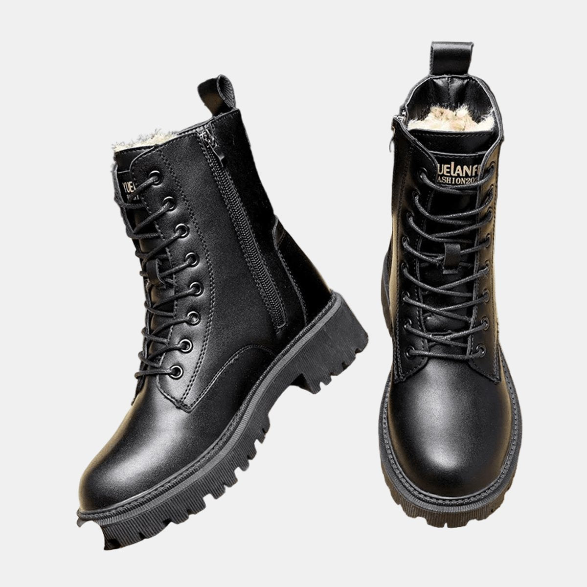 Damen gefütterte Schnürstiefeletten aus Kunstleder mit Reißverschluss