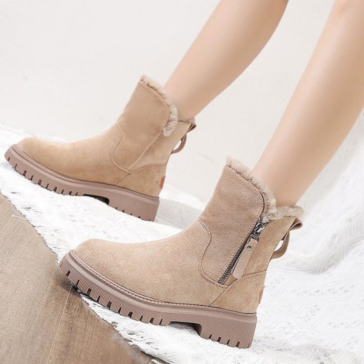 Damen gefütterte Wildleder Slip-On Ankle Boots mit Plateausohle
