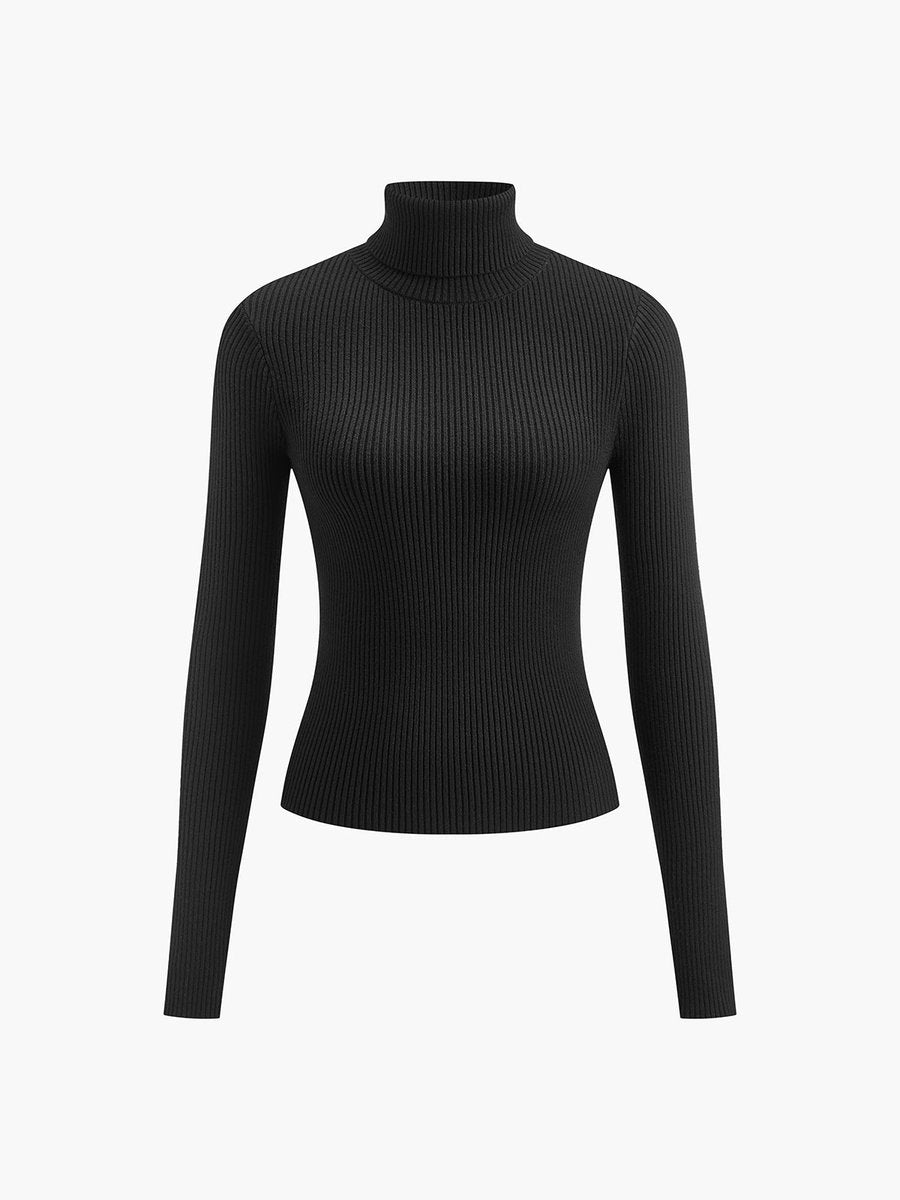 Damen gerippter Rollkragenpullover mit klassischer Passform