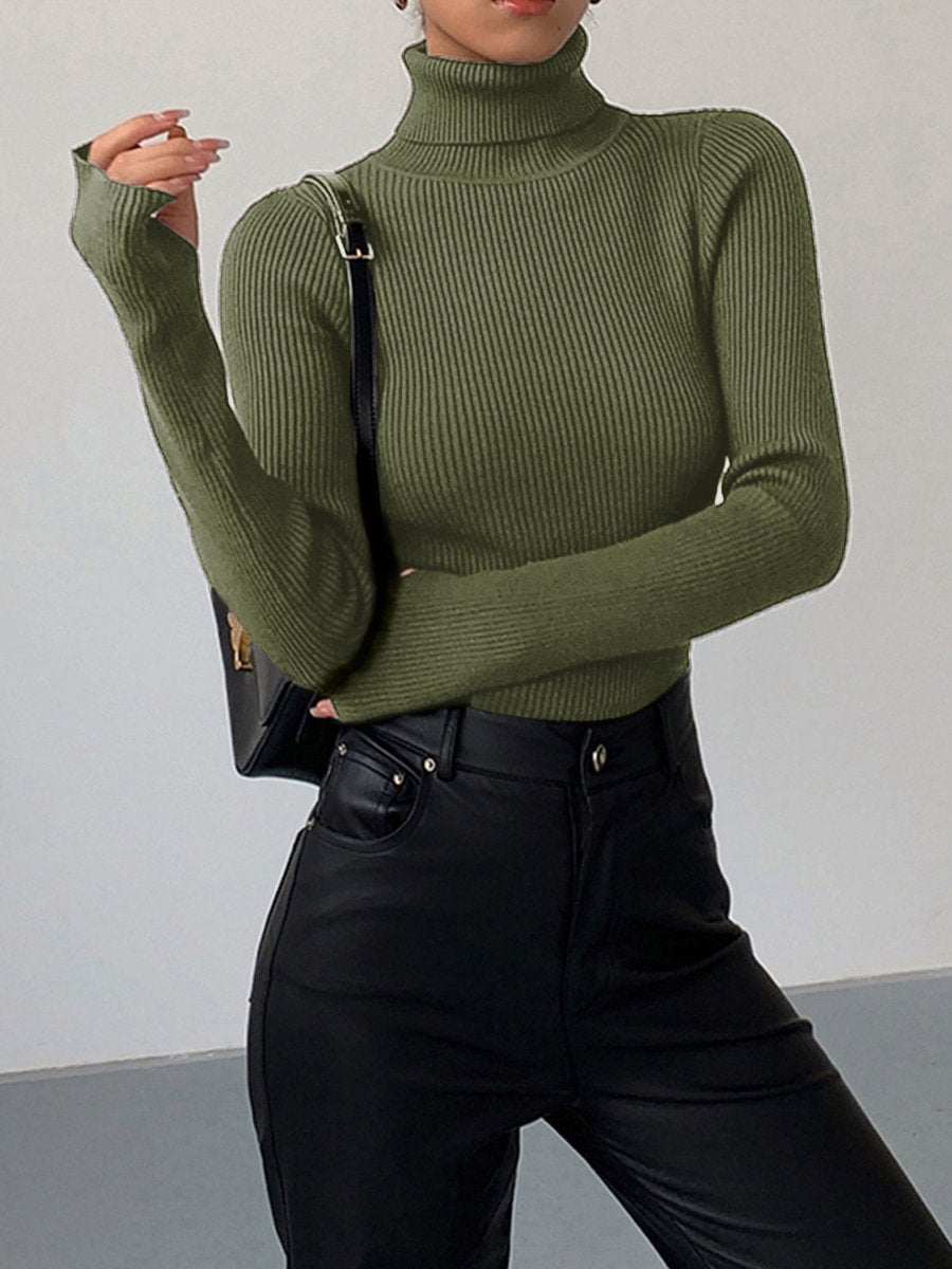 Damen gerippter Rollkragenpullover mit klassischer Passform