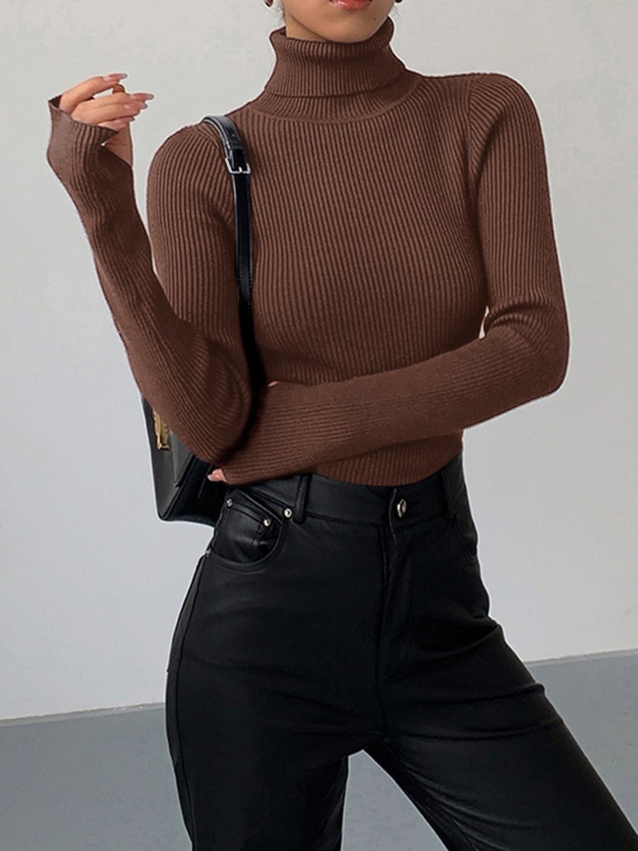 Damen gerippter Rollkragenpullover mit klassischer Passform