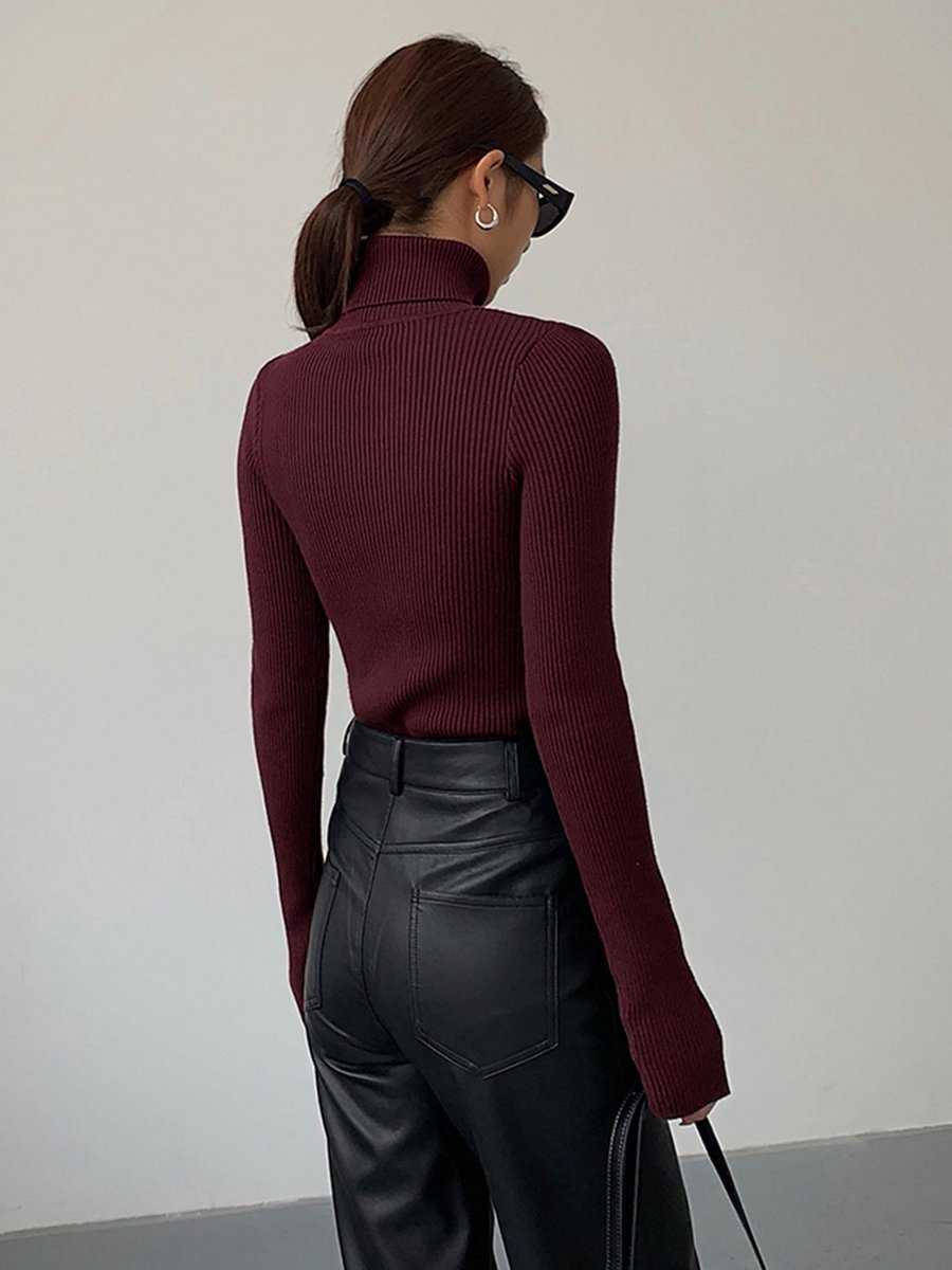 Damen gerippter Rollkragenpullover mit klassischer Passform