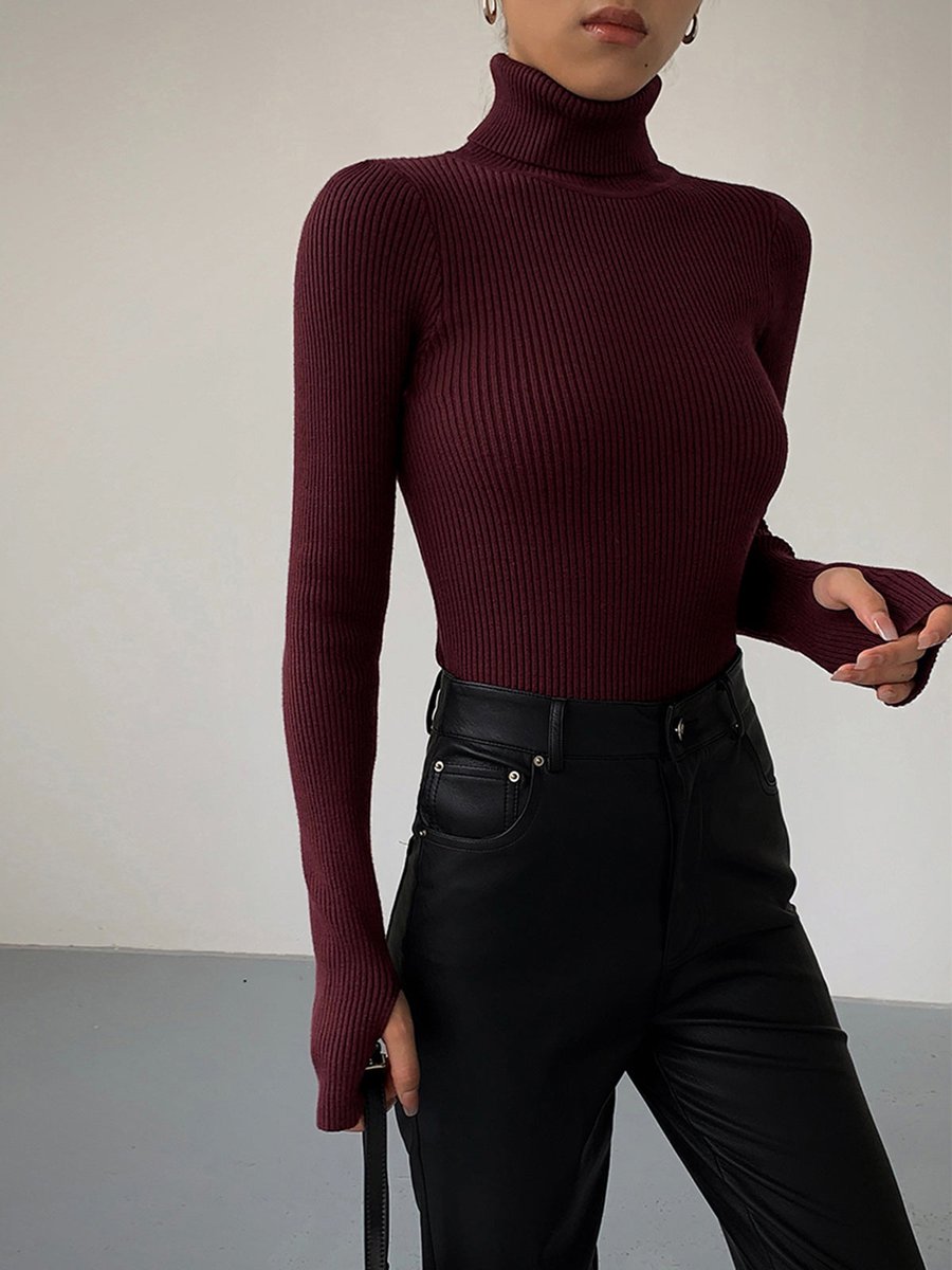 Damen gerippter Rollkragenpullover mit klassischer Passform