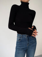Damen gerippter Rollkragenpullover mit klassischer Passform