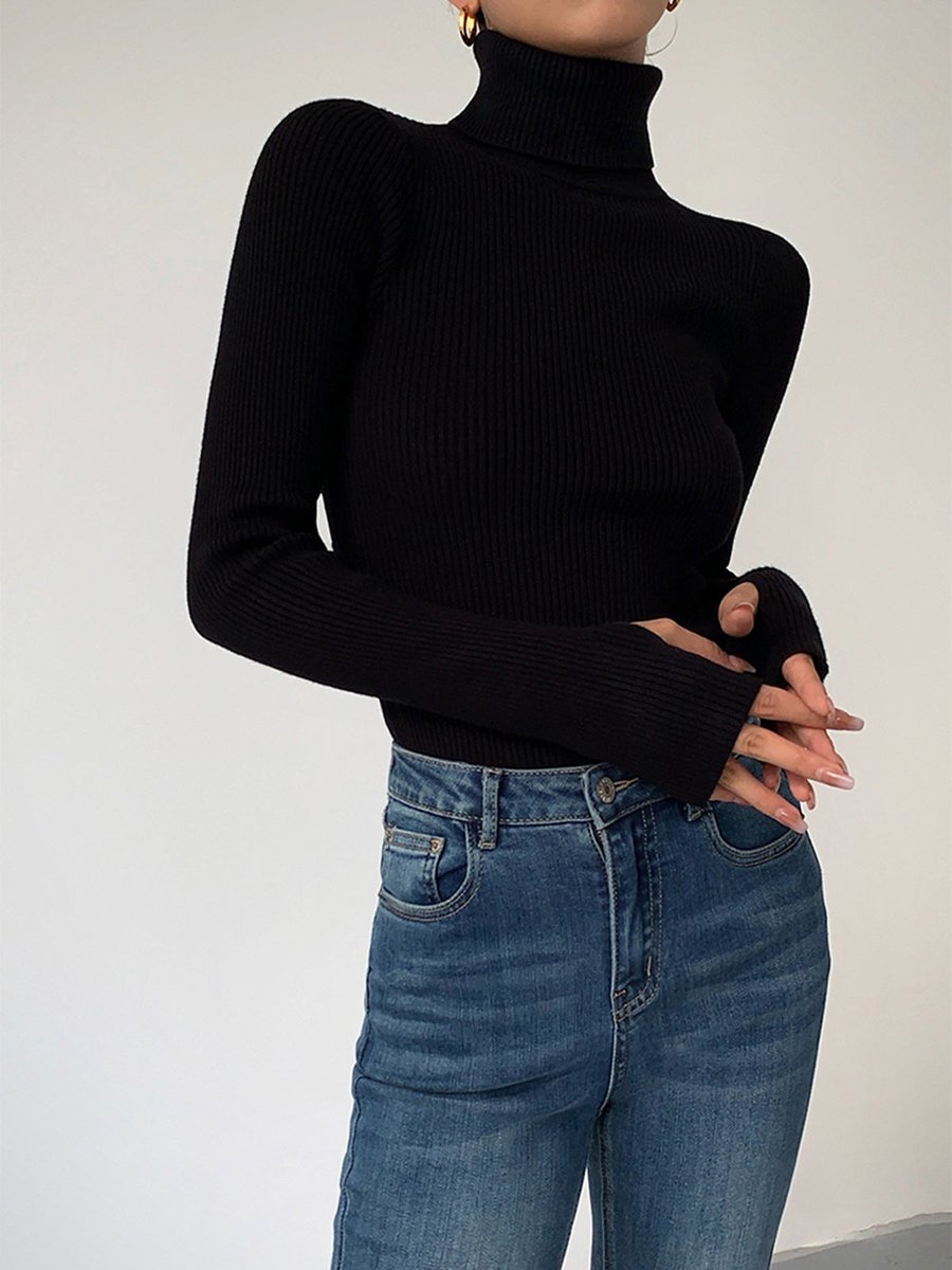 Damen gerippter Rollkragenpullover mit klassischer Passform