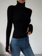 Damen gerippter Rollkragenpullover mit klassischer Passform