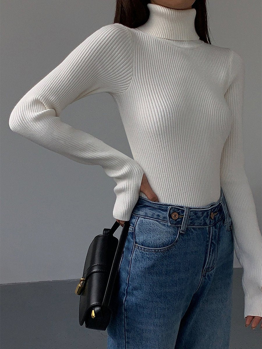 Damen gerippter Rollkragenpullover mit klassischer Passform