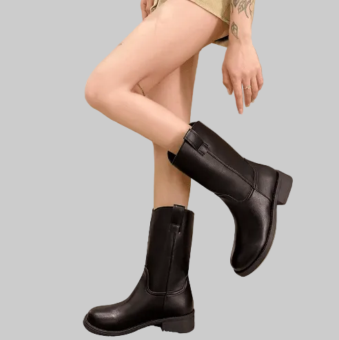 Damen halbhohe Stiefel mit strukturiertem Absatz