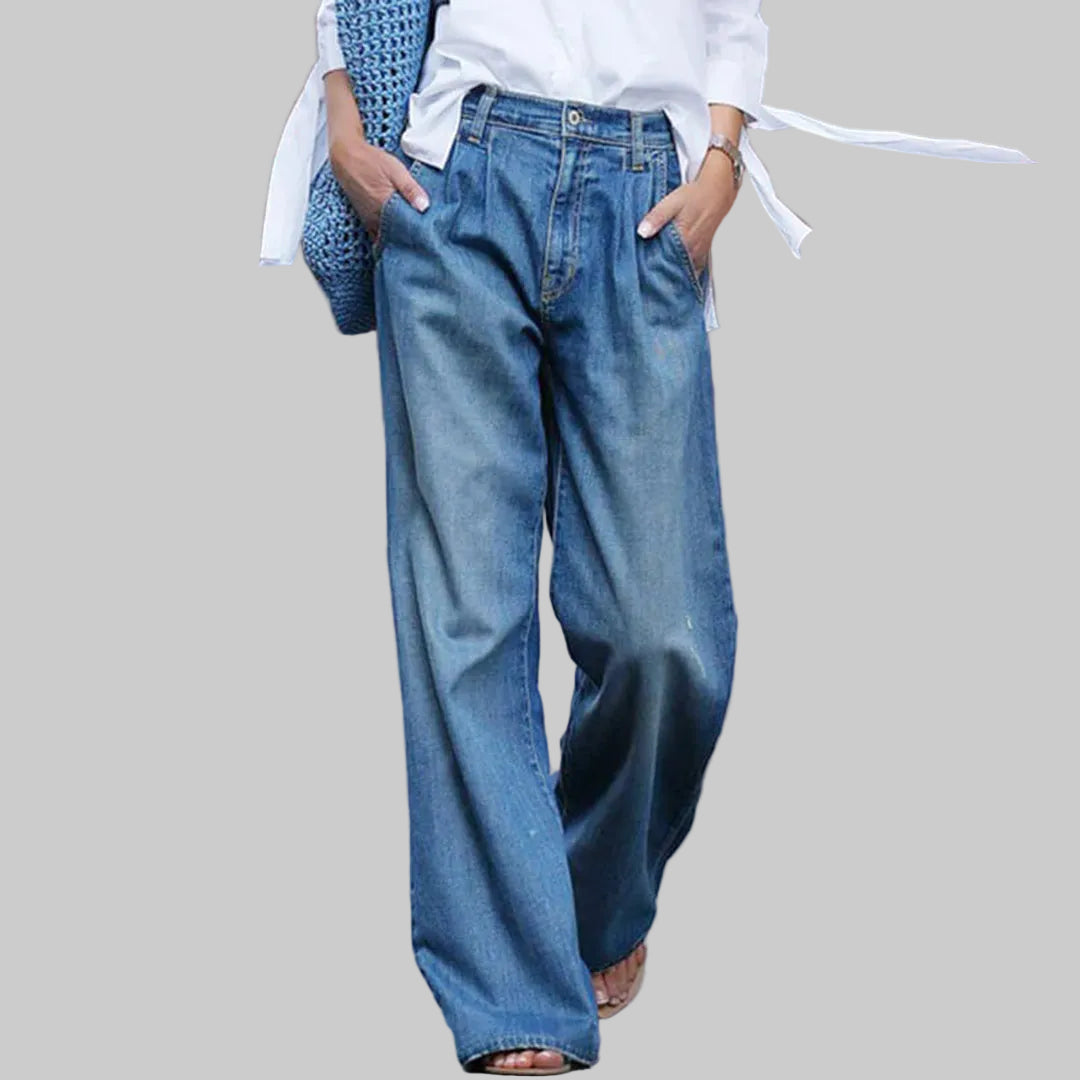 Damen Wide Leg Jeans High Waist – weite Jeans mit Bundfalten