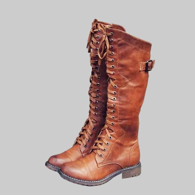 Damen hohe Schnürstiefel im Reitstil mit Profilsohle