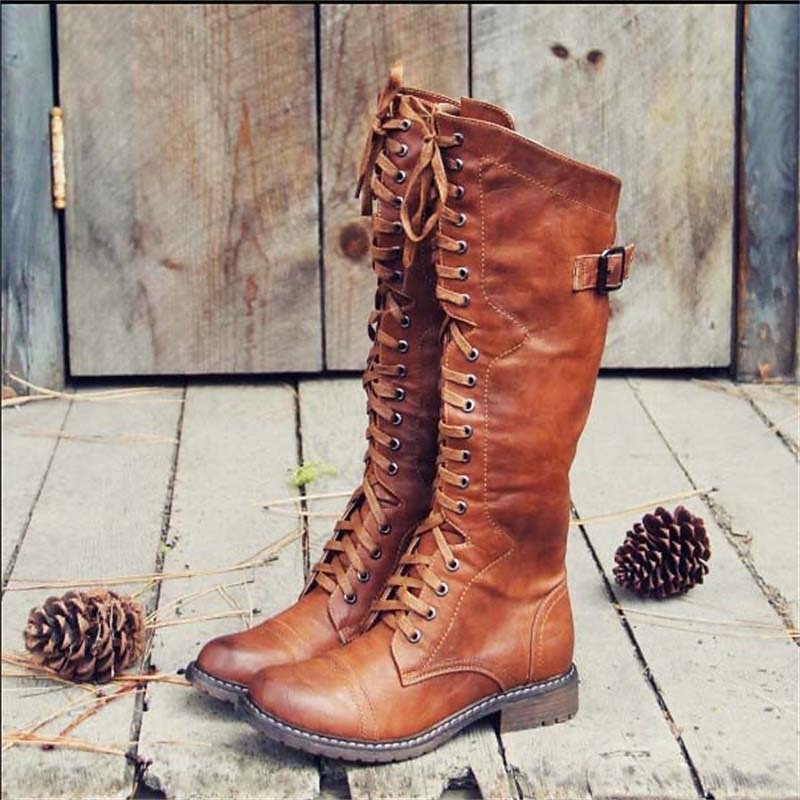 Damen hohe Schnürstiefel im Reitstil mit Profilsohle