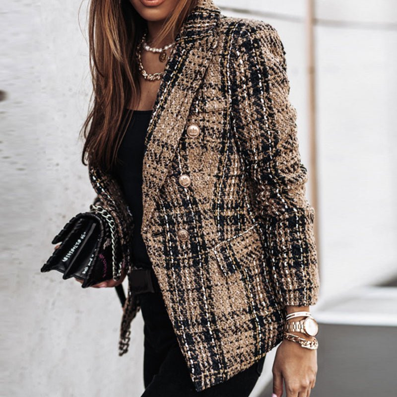 Damen karierter Blazer mit tailliertem Schnitt