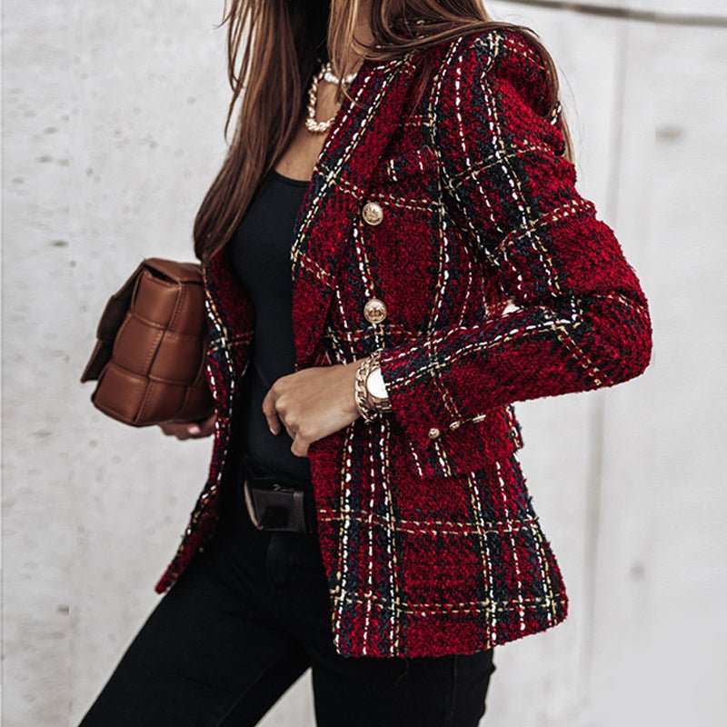 Damen karierter Blazer mit tailliertem Schnitt