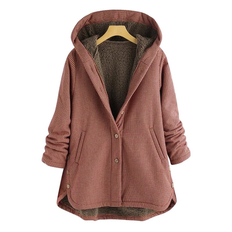 Damen karierter Mantel mit Innenfutter und lockerem Schnitt