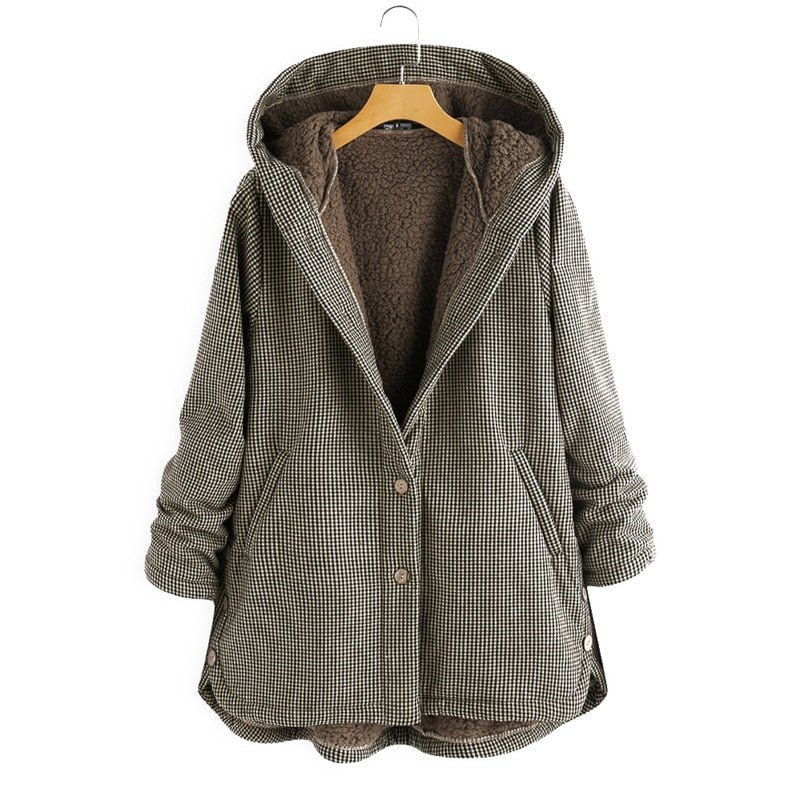 Damen karierter Mantel mit Innenfutter und lockerem Schnitt