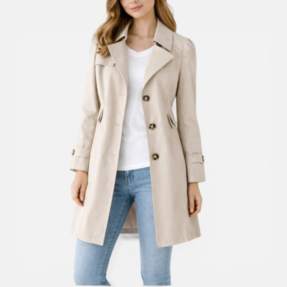 Damen klassischer Trenchcoat mit Knopfverschluss und Taillenbetonung