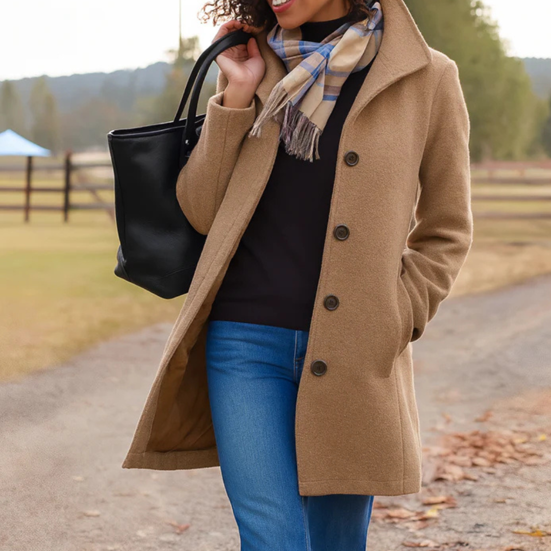Damen klassischer Wintermantel mit Knopfleiste und langem Schnitt