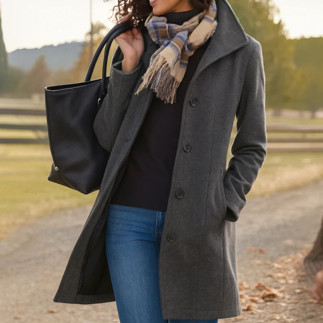 Damen klassischer Wintermantel mit Knopfleiste und langem Schnitt