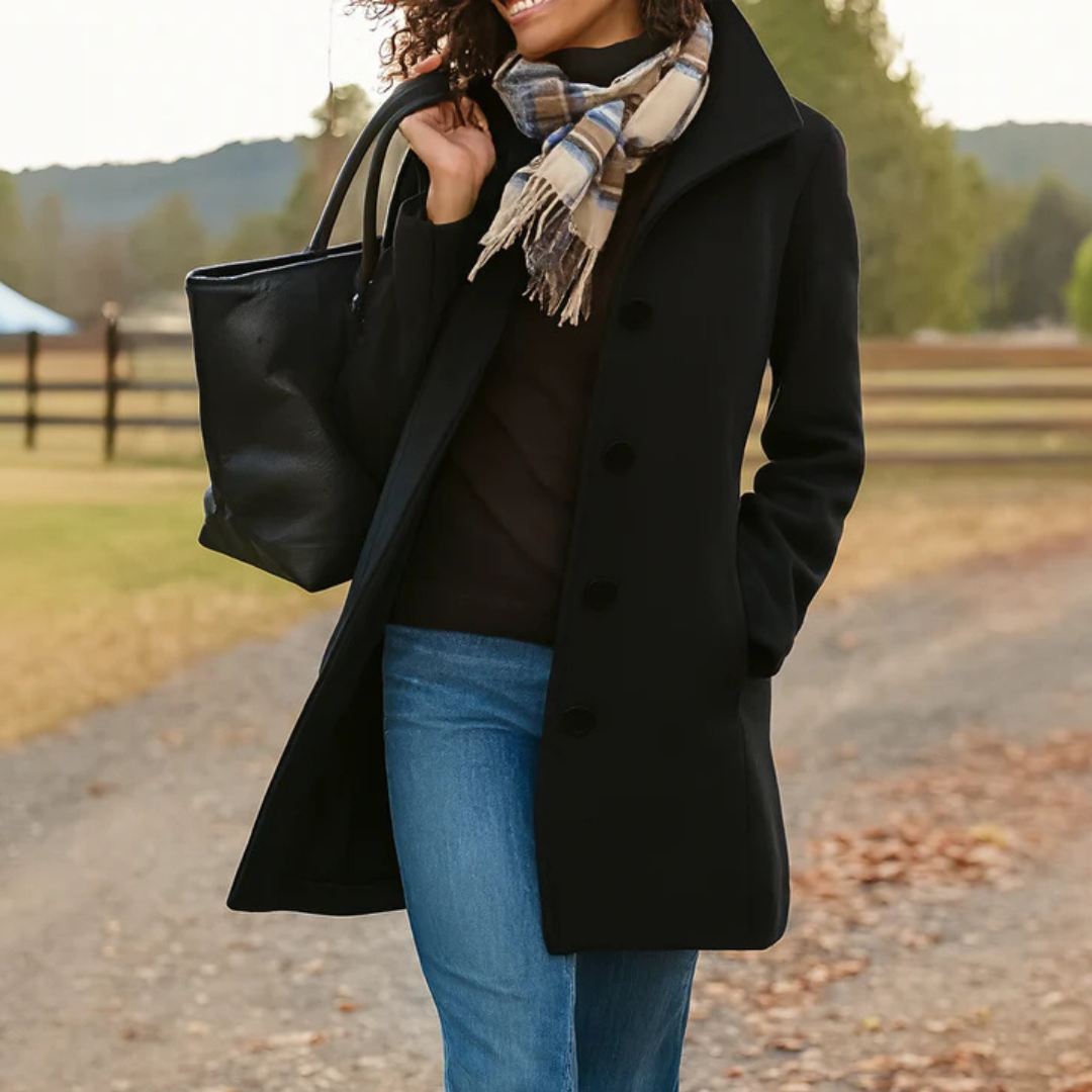 Damen klassischer Wintermantel mit Knopfleiste und langem Schnitt