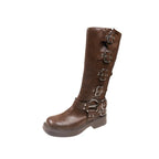 Damen kniehohe Gothic-Stiefel mit auffälligen Akzenten und robuster Verarbeitung