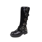 Damen kniehohe Gothic-Stiefel mit auffälligen Akzenten und robuster Verarbeitung