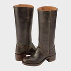 Damen kniehohe Lederstiefel im Western-Stil mit Blockabsatz