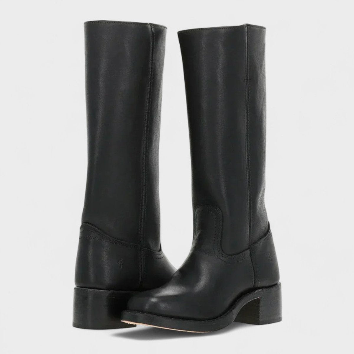 Damen kniehohe Lederstiefel im Western-Stil mit Blockabsatz