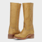 Damen kniehohe Lederstiefel im Western-Stil mit Blockabsatz