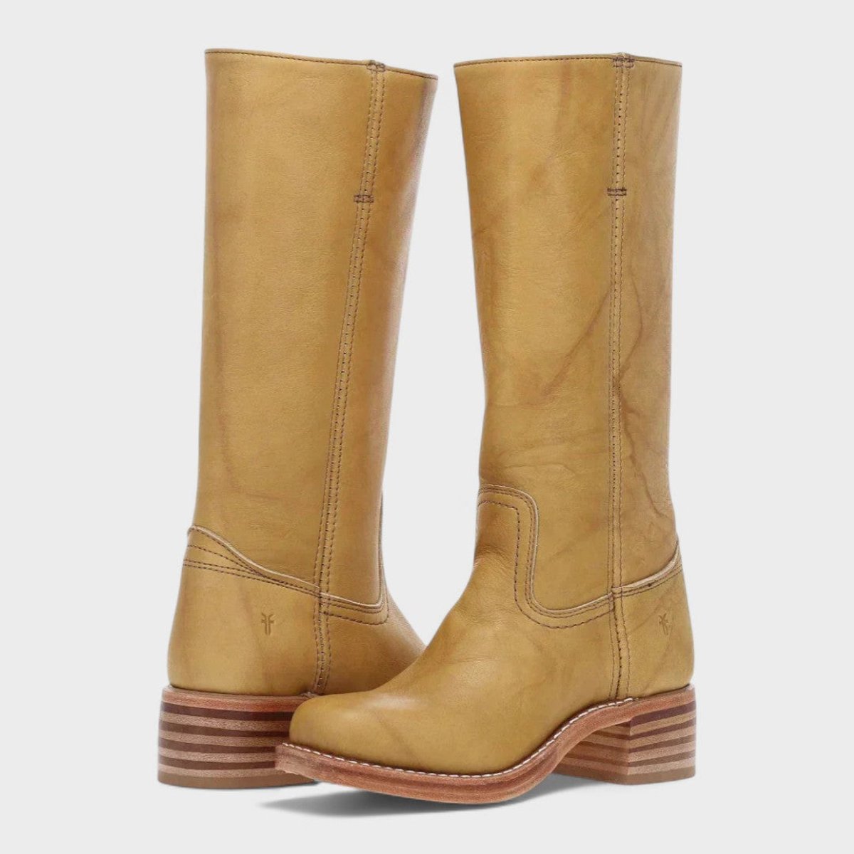 Damen kniehohe Lederstiefel im Western-Stil mit Blockabsatz
