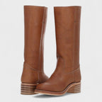 Damen kniehohe Lederstiefel im Western-Stil mit Blockabsatz