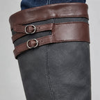 Damen Kniehohe Lederstiefel im Reitstiefel-Look – Wasserdichte Winterstiefel mit Schnallen