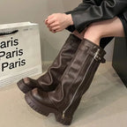 Damen kniehohe Plateau-Stiefel mit rutschfester Sohle