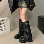 Damen kniehohe Plateau-Stiefel mit rutschfester Sohle