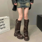 Damen kniehohe Plateau-Stiefel mit rutschfester Sohle